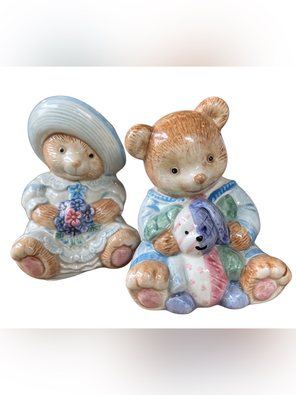 VTG Fitz & Floyd 1983 Hydrangea Bears Teddy Bear S&P Shakers Cottagecore EUC